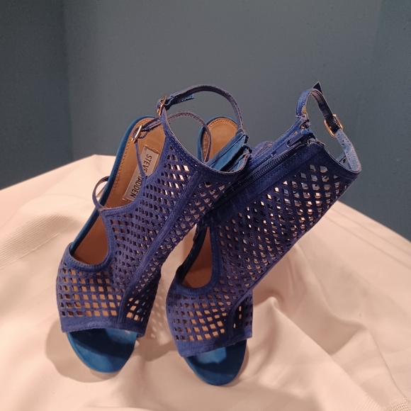 Pre-owned Steve Madden Mely Heel Sandals Size 8m M Cobalt Suede Stiletto Caged - Picture 4 of 6